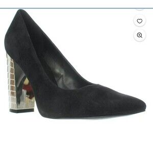 NNIB Nine West Zealand Pointed Gold Block-Heel Suede Pumps 6.5m NEW KKK